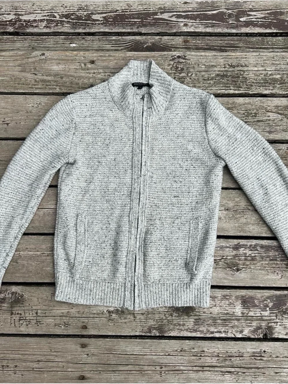 Men's Light Gray Full-Zip Knit wool Sweater